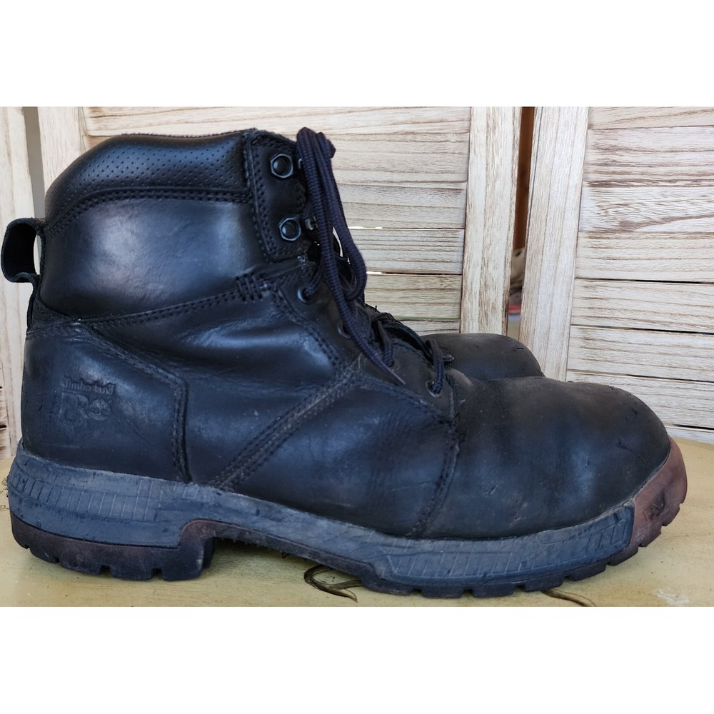 Timberland PRO Sz 12M Black Leather Work Boots Safety Toe Utility Construction
